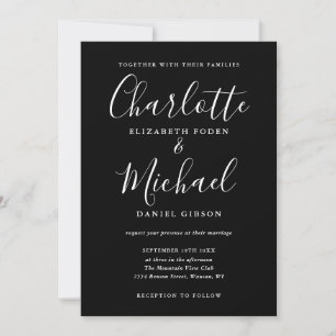 Invitación Boda con guión elegante en blanco y negro