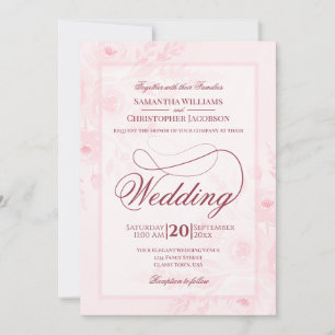 Invitación Boda con guión elegante floral acuarela boho rosa