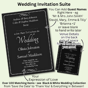 Invitación Boda con guión en blanco y negro con scroll infini