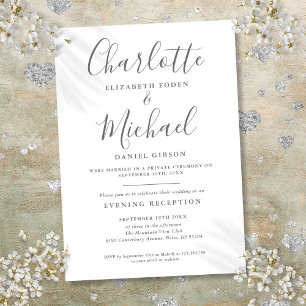 Invitación Boda con guión gris y blanco solo recepción