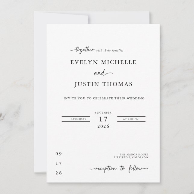 Invitación Boda con guión minimalista (Anverso)