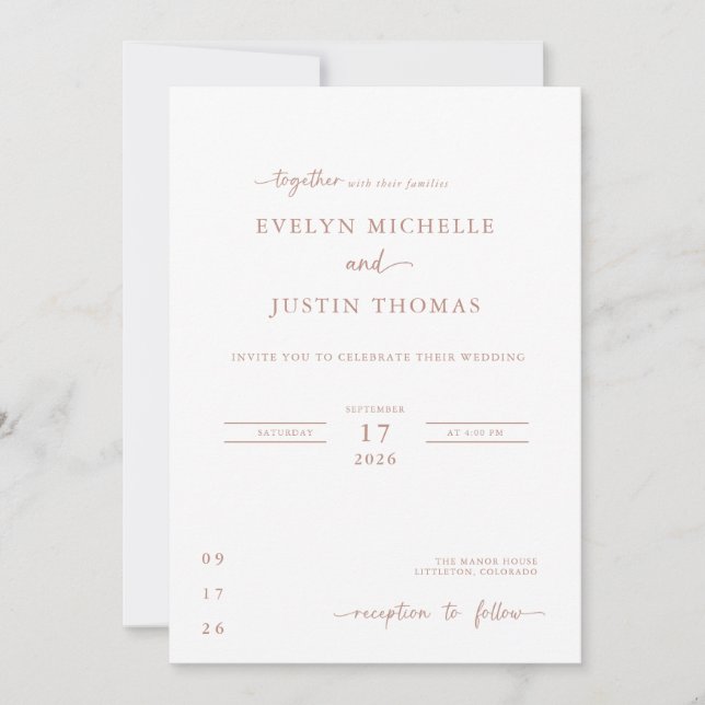 Invitación Boda con guión minimalista (Anverso)