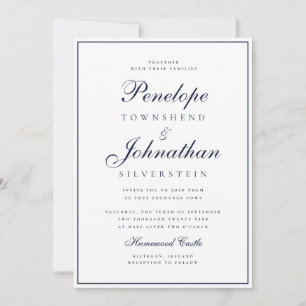 Invitación Boda con guión minimalista de dinero antiguo blanc