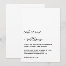 Invitación Boda con guión minimalista moderno en blanco y neg