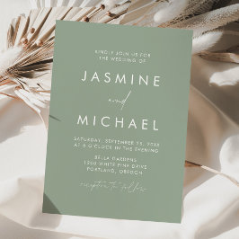 Invitación Boda con guión minimalista moderno verde salvia