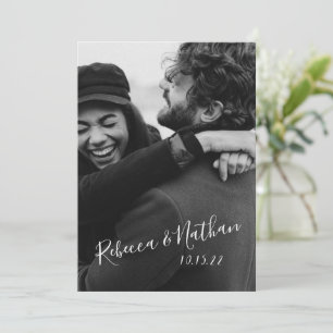 Invitación Boda con guión minimalista moderno y dos fotos