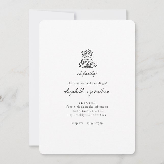 Invitación Boda con guión minimalista Oh Finalmente (Anverso)