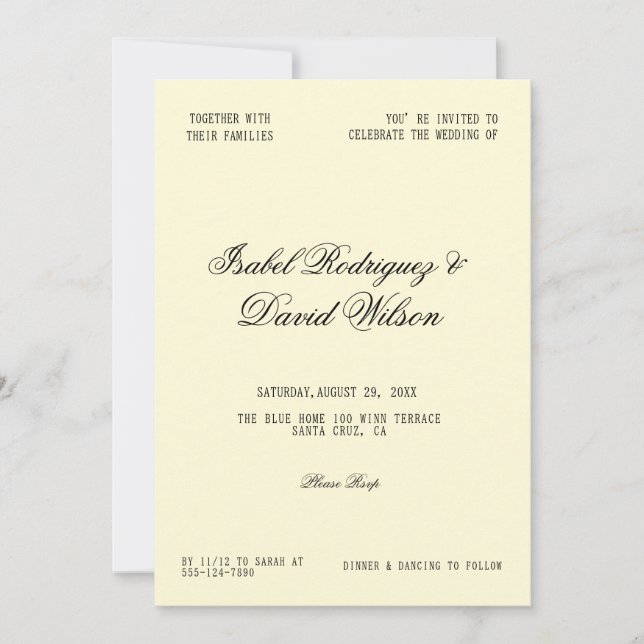 Invitación Boda con guión moderno (Anverso)