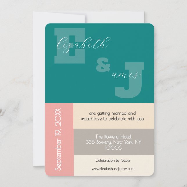 Invitación Boda con guión moderno azul verde transformador (Anverso)