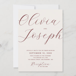 Invitación Boda con guión moderno de marfil suave Foto y có