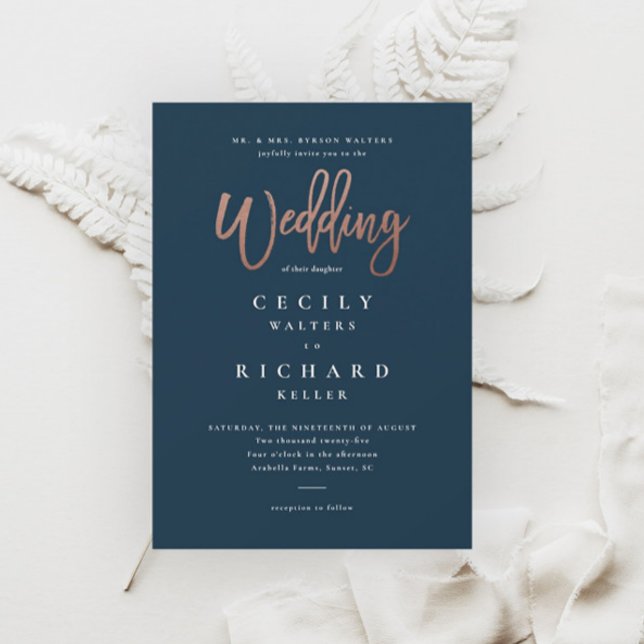 Invitación Boda con guión moderno en oro rosa (Subido por el creador)