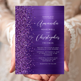 Invitación Boda con guión moderno metálico Glam púrpura