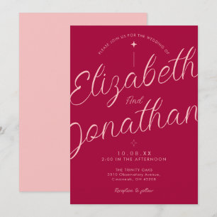 Invitación Boda con guión moderno retro fucsia rosa