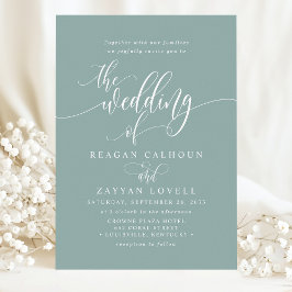 Invitación Boda con guión moderno simple azul polvoriento