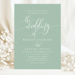 Invitación Boda con guión moderno simple de menta polvorienta