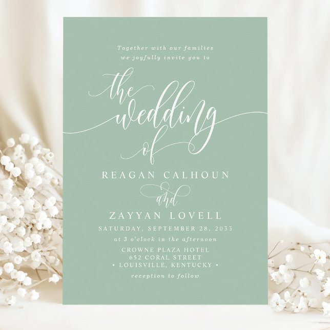 Invitación Boda con guión moderno simple de menta polvorienta (Subido por el creador)
