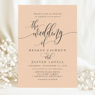 Invitación Boda con guión moderno simple melocotón suave