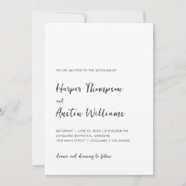 Invitación Boda con guion simple moderno en blanco y negro