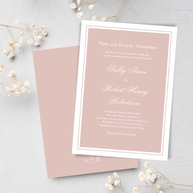 Invitación Boda con guión simple y rosa elegante (Blush pink wedding invitations template. )
