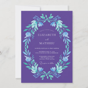 Invitación Boda con guirnalda botánica púrpura