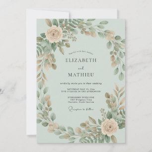 Invitación Boda con guirnalda botánica verde salvia