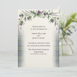 Invitación Boda con guirnalda de cardo escocés y lavanda en l