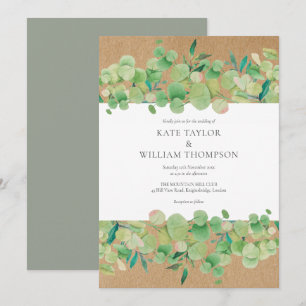 Invitación Boda con guirnalda de eucalipto rústico