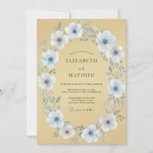 Invitación Boda con guirnalda de flores azul cielo