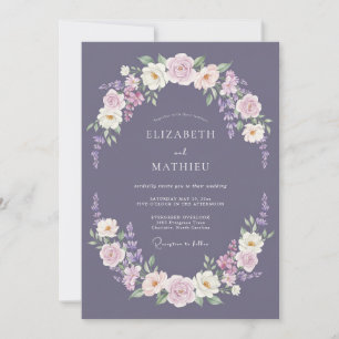 Invitación Boda con guirnalda de flores de malva