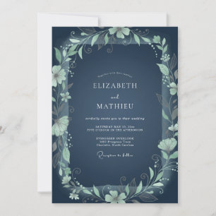 Invitación Boda con guirnalda de hojas verdes azuladas