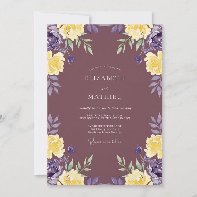 Invitación Boda con guirnalda de oro malva (Anverso)