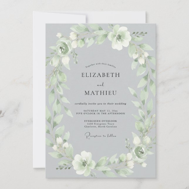 Invitación Boda con guirnalda etérea de salvia (Anverso)