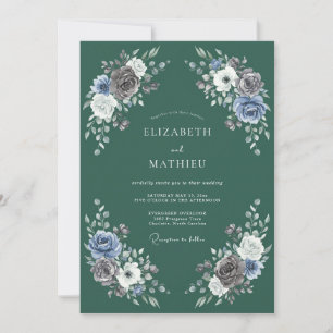 Invitación Boda con guirnalda floral azul salvia