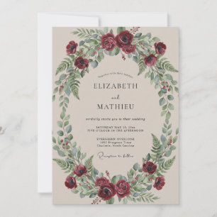 Invitación Boda con guirnalda floral de Borgoña