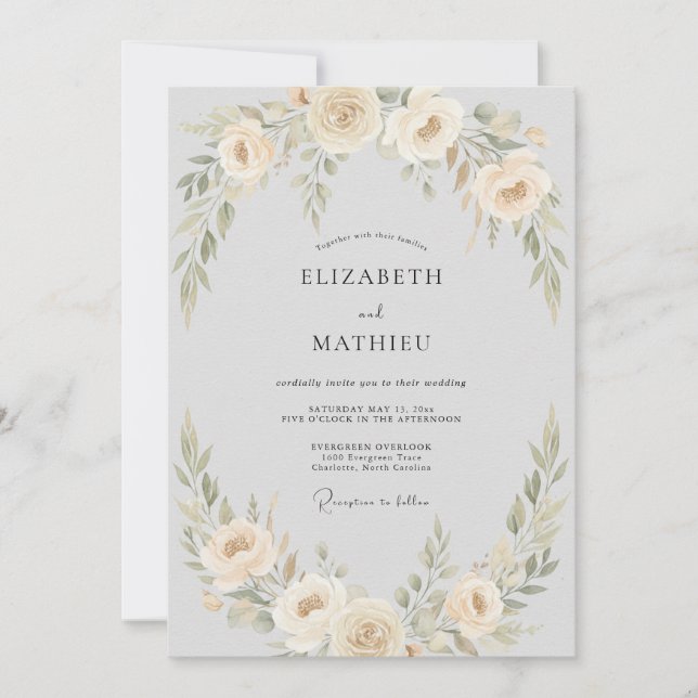 Invitación Boda con guirnalda floral de melocotón pálido (Anverso)