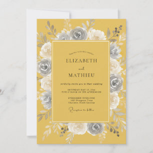 Invitación Boda con guirnalda floral de mostaza