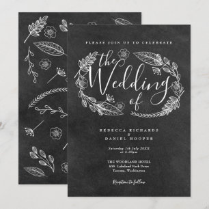 Invitación Boda con guirnalda floral dibujada a mano en pizar