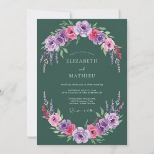 Invitación Boda con guirnalda floral etérea esmeralda