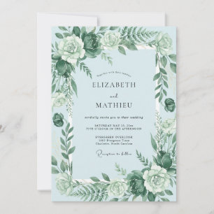 Invitación Boda con guirnalda floral exuberante en verde salv