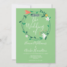 Boda con guirnalda floral moderna en letra script