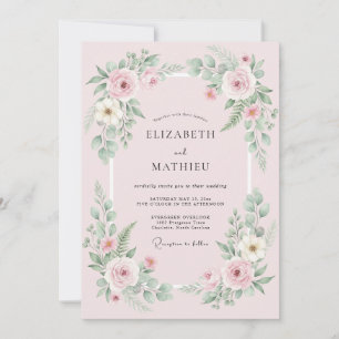 Invitación Boda con guirnalda floral rosa pálido