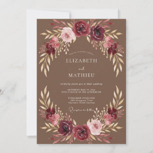 Invitación Boda con guirnalda floral rústica de Borgoña