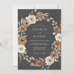 Invitación Boda con guirnalda floral terrosa marrón