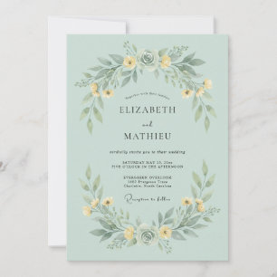 Invitación Boda con guirnalda floral verde pálido