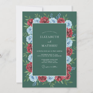 Invitación Boda con guirnalda floral verde profundo