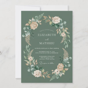 Invitación Boda con guirnalda floral verde salvia