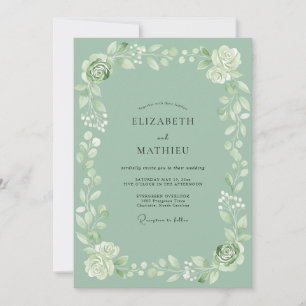 Invitación Boda con guirnalda florecida de verde salvia