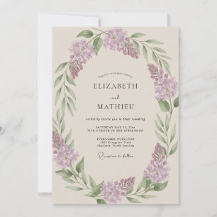 Invitación Boda con guirnalda verde lavanda