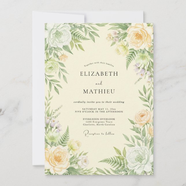 Invitación Boda con Helecho Amarillo Mantequilla (Anverso)