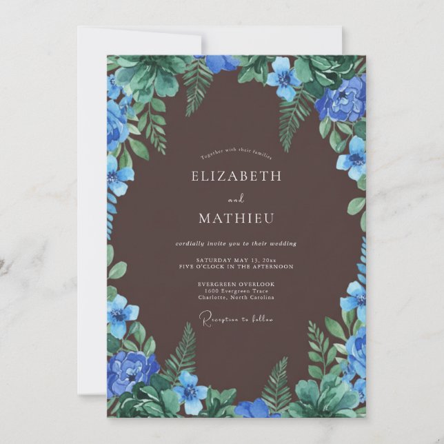 Invitación Boda con Helecho Azul Chocolate (Anverso)